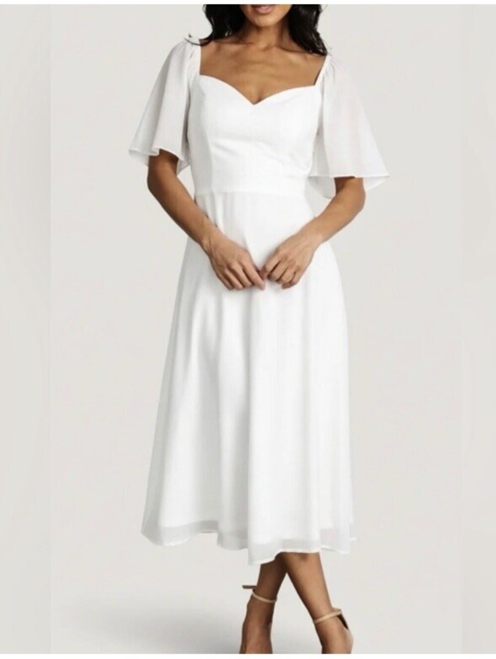 NWT Baltic Born Colette Sweetheart Flutter Sleeve Midi Dress In White XL $78
